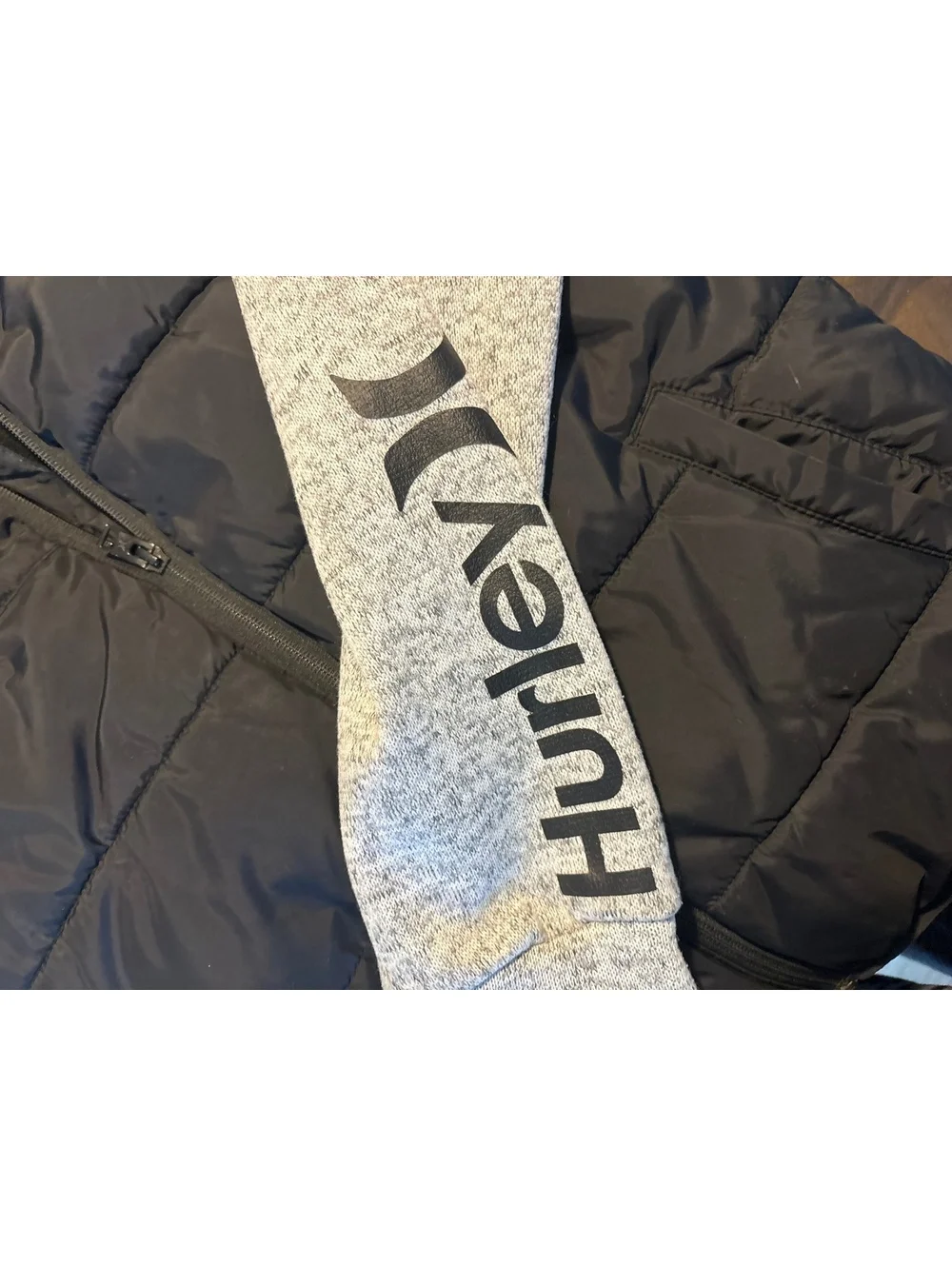 Hurley Boy's Black Puffer Vest with Grey Hoodie, Size Large
